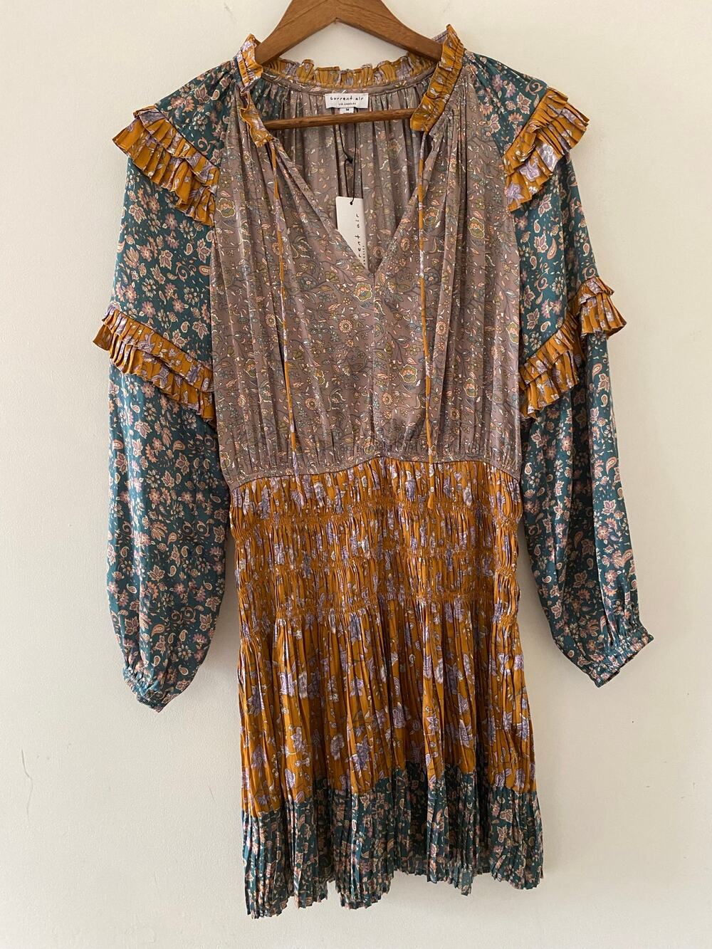 Current Air NWT Ruffled Cuff Floral Mini Dress Anthropologie M Long Sleeve